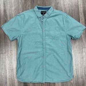 Billabong Mens Short Sleeve Button Down Shirt Teal Solid Casual Size L Beach
